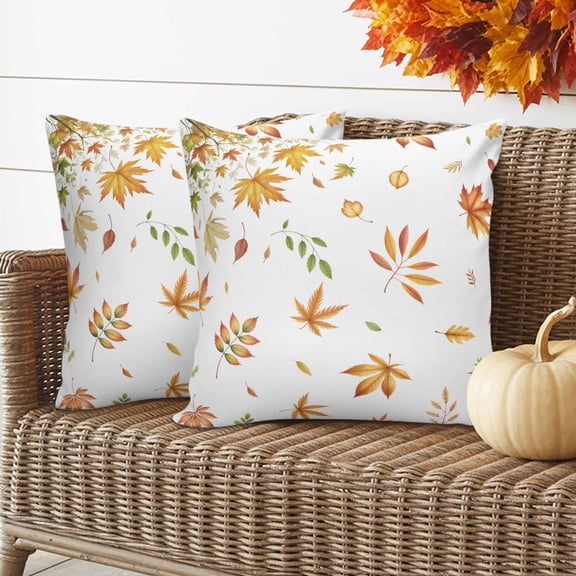 Maple Leaf Outdoor Waterproof Pillow Covers Set of 2, Fall Leaves Pillowcase Decorative Throw Cushion Cases for Patio Garden Couch 16 x 16 Inches