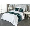 thumbnail image 3 of Leaves Greenery Bed Runner Set, Night Time Jungle Vibes Leafy Pattern with Golden Tone Ones Art, Decorative Bedding Scarf & 2 Pillow Shams for Hotels Homes, King, Teal Cadet Blue Peach, by Ambesonne, 3 of 3