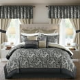 thumbnail image 2 of Regency Heights 24PCs Traditional Paisley Jacquard Comforter Set with Window Curtains,Room in a Bag,Queen,24 Pieces-Black, 2 of 7