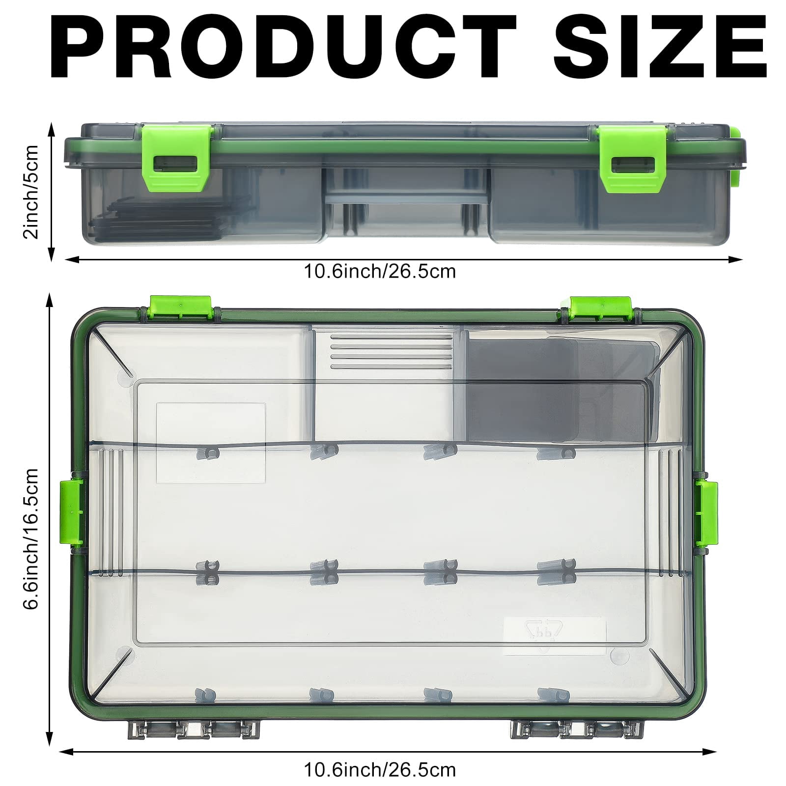6 Pack Fishing Tackle Boxes, Waterproof Airtight Plastic Tackle Box, Transparent Plastic Tackle Storage Organizer with Adjustable Dividers for Terminal Tackle, Lures, Hooks and Baits