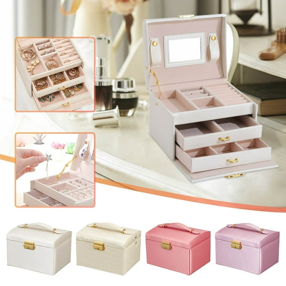 Suncoda Ornament Storage Box, Women's Jewelry Box Storage Box Leather Jewelry Storage Box With Lock Three-layer Jewelry Box