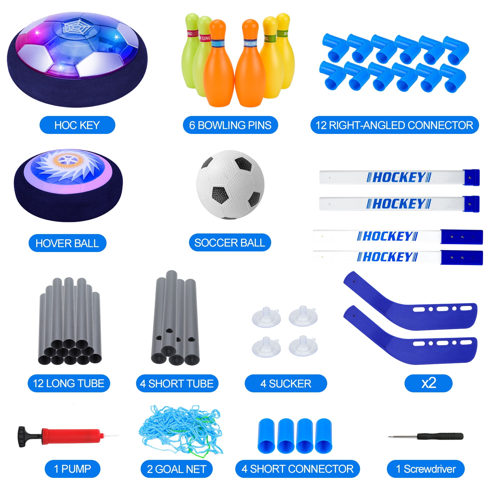 Hover Soccer Ball,4-in-1 Hover Soccer Ball Hockey Bowling Set for Kids 6-12,LED Soccer Games Indoor&Outdoor Toys Birthday Christmas Gifts for Kids Boys Girls 3 4 5 6 7 8 9+ Year Old