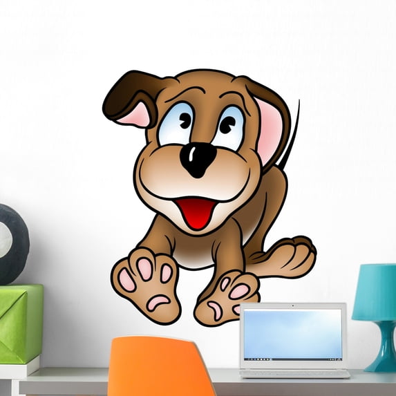 Happy Puppy Dod Colored Wall Mural Decal Sticker, Wallmonkeys Peel & Stick Vinyl Graphic (24 in H x 20 in W)