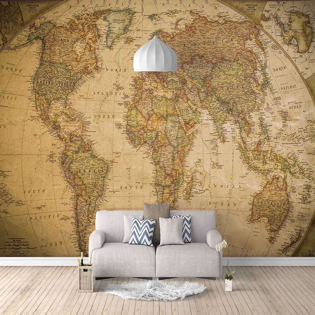 Wall Decals & Murals World map wall mural Old world map wallpaper Self ...