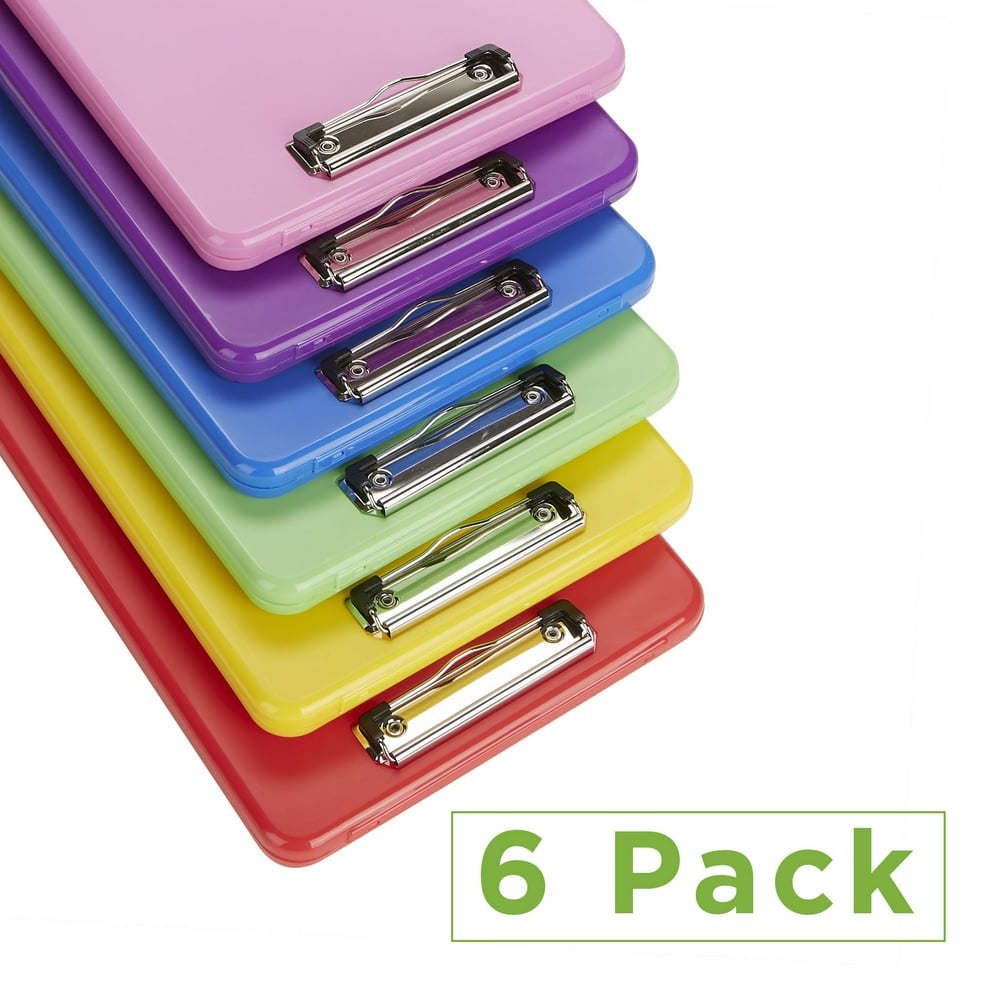 Mind Reader Plastic Clipboard with Storage, Bottom Storage, Pack of 6, Multicolor