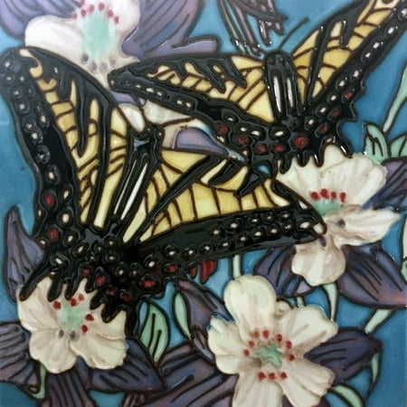 Continental Art Center 2 Butterflies With Blue Background Tile Wall Decor