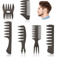thumbnail image 1 of Peine para el cabello para hombres, peine de peluquería de 6 piezas, cepillo antiestático, herramienta de peluquería para hombres, peine con forma de aceite, peines de dientes anchos, negro, 1 of 5
