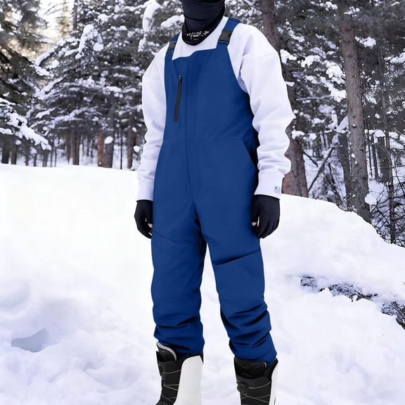Men Snow Ski Overalls Insulated Waterproof Windproof Jumpsuit Winter Outdoor Snowboarding Romper with Zip Pockets Warm Snow Bib Pants for Cold Weather Hiking Camping
