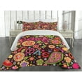 thumbnail image 2 of Ambesonne Groovy Quilted Coverlet 3 Pcs, Hippie Paisley Leaves, Queen Size, Multicolor, 2 of 4