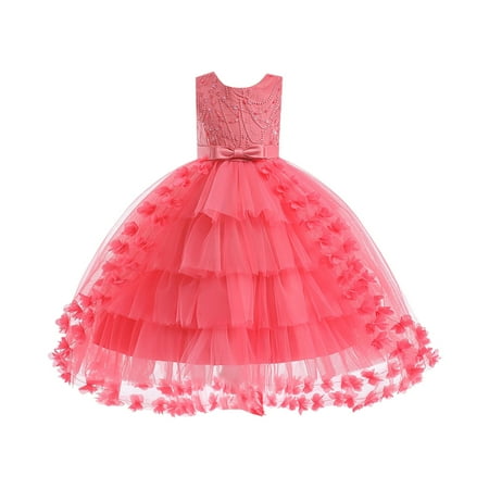 

CLZOUD Dresses for Girls Watermelon Red Cotton 2023 New Children s Dress Lace Wedding Skirt Princess Dress Attended The Party To Attend The Event Elegant and Sweet 110