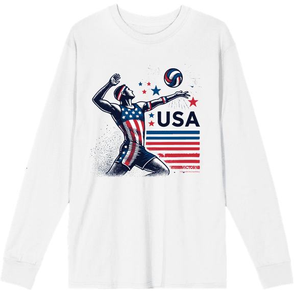 USA Volleyball Adult White Crew Neck Long Sleeve Tee-Medium