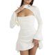 thumbnail image 3 of Sunloudy Vestido ajustado para mujer, manga larga acampanada, sin espalda, color sólido, con pliegues, minivestidos ajustados Sunloudy S M L, 3 of 9