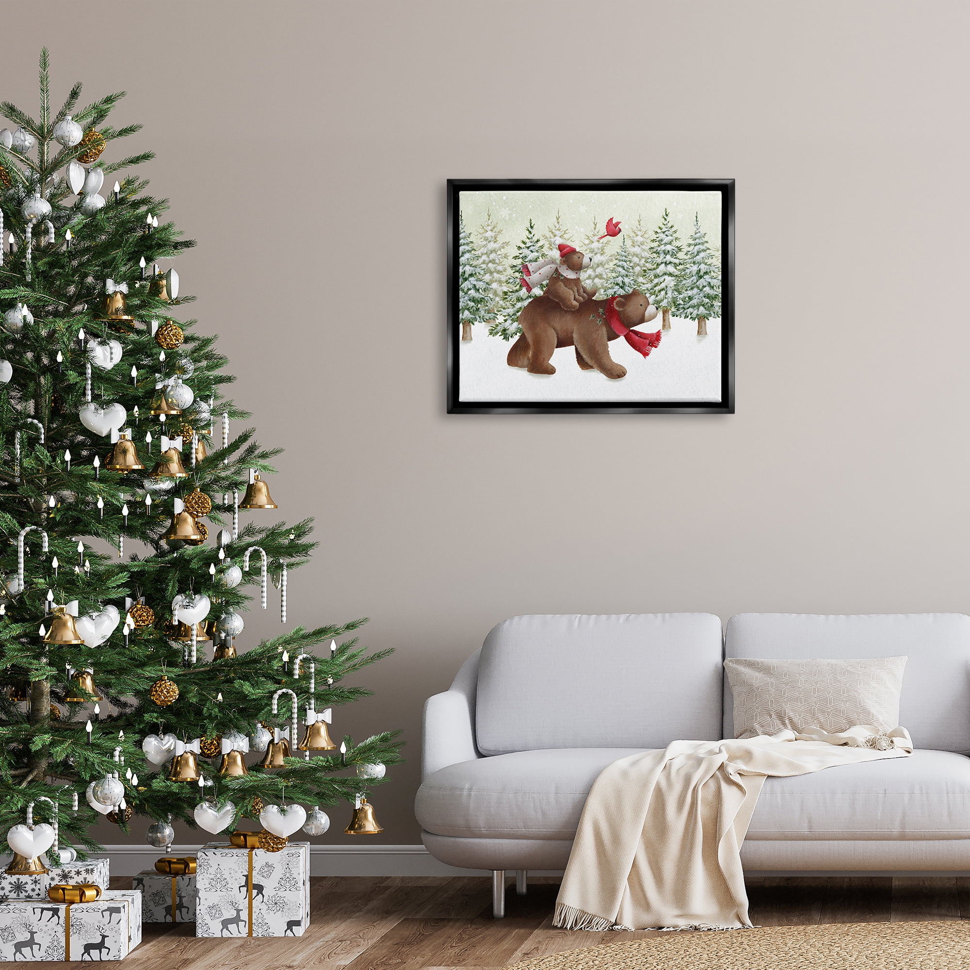 Stupell Industries Bears in Snowy Scene Animals & Insects Painting Black Floater Framed Canvas Art Print Wall Art, 31 x 25