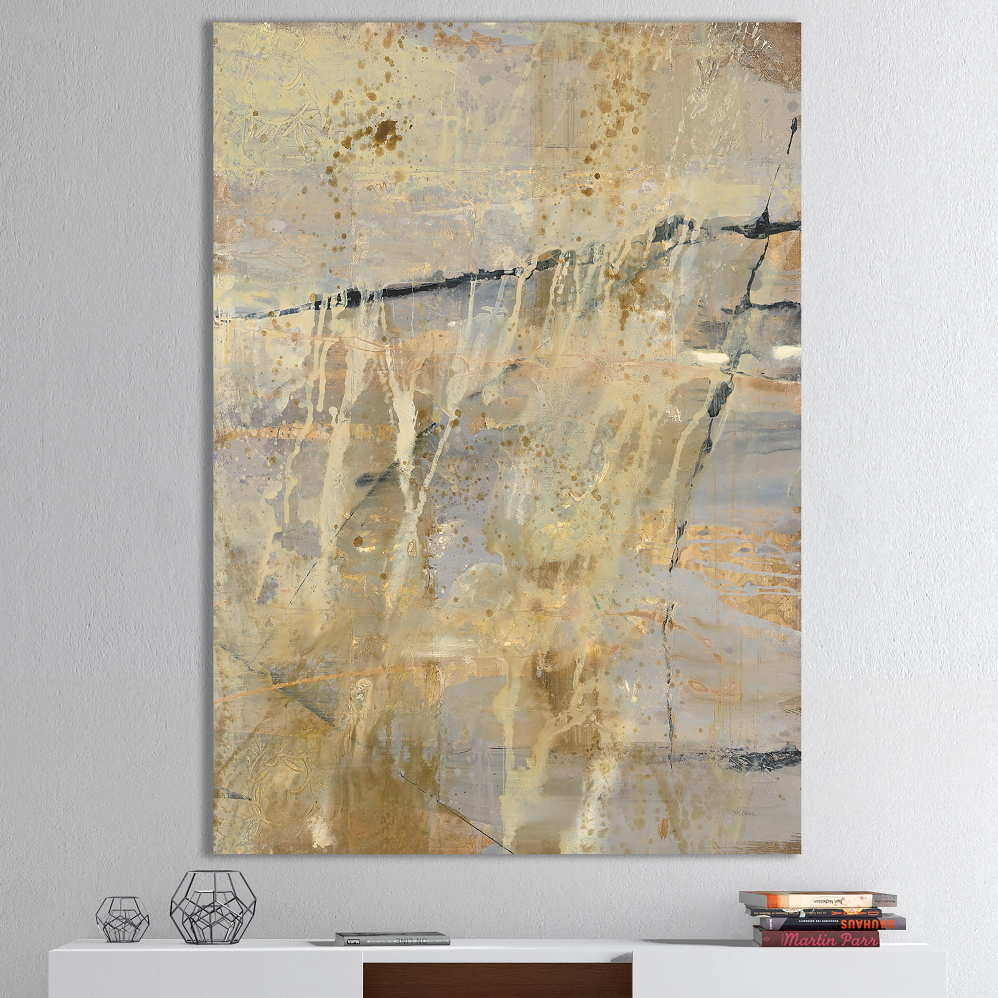 Designart 'Geometric Cream Block II' Modern Glam gallery-wrapped Canvas