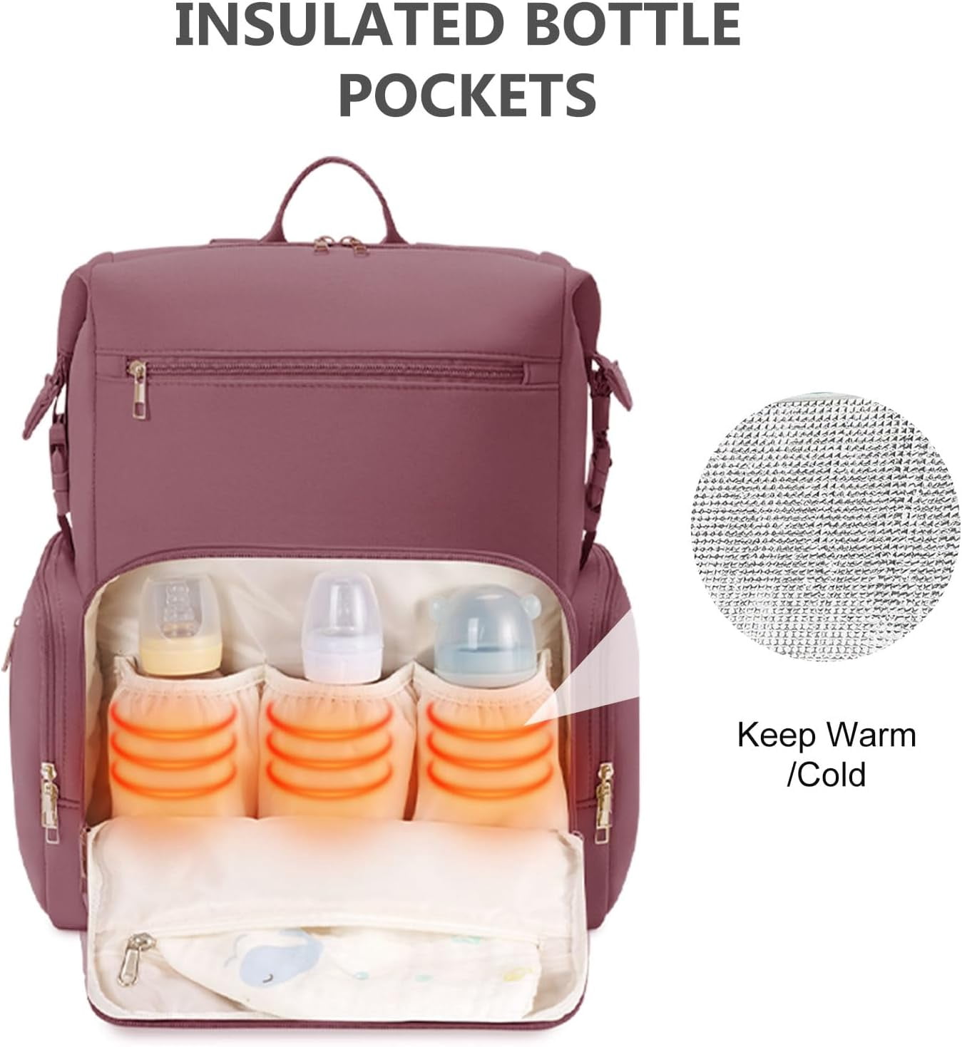 Diaper Bag Backpack for Mom/Dad with Changing Pad, Multi-Function Neoprene Large Newborn Baby Maternity Bags Travel Tote with Insulated Pockets Pink