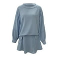 thumbnail image 4 of Arlun Women's Casual Spring Outfit Long Sleeve Crewneck Pullover Sweatshirts Short Skirts with Underwear Shorts Loose Comfy Pure Textured 2 Piece Sweatsuits for Daily Wear Blue M, 4 of 6