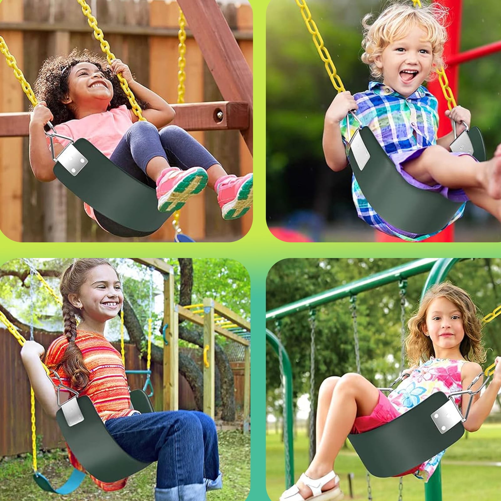 Celawork Heavy Duty Swing Seat, Outdoor Child Board U-Swing, for Children and Adults, Green