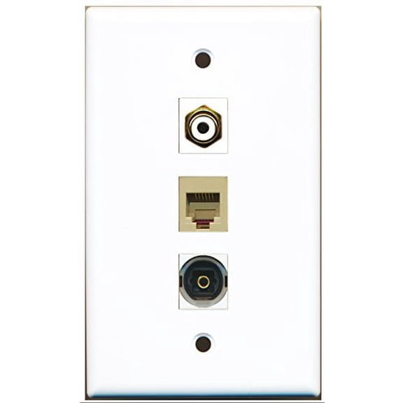RiteAV - 1 Port RCA White and 1 Port Phone RJ11 RJ12 Beige and 1 Port Toslink Wall Plate