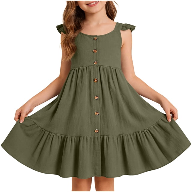 Vestido de Fiesta de Niña Bebé Color Sólido Plisado Casual con Botón Camisola Y Vestido de Princesa de Manga Larga Niñas de Moda Princesa Vestir