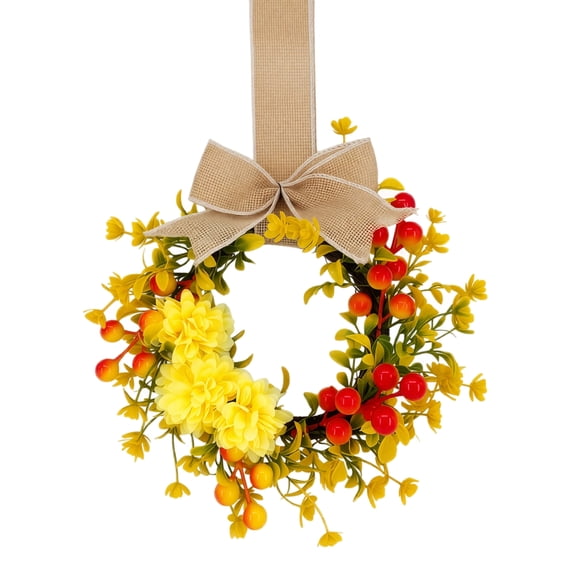 Aximioll 9.06In Fall Bow Berry Wreath with Artificial Layered Floral Details, Fall Home Decor for Front Door, Mantel and Entryway