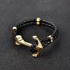 thumbnail image 3 of Jiayiqi Punk Gold Silver Anchor Clasp Black Braid Leather Bracelet Men Jewelry Stainless Steel Bangle, 3 of 4