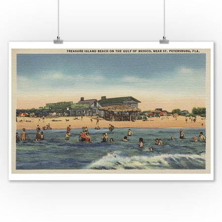 St Petersburg Tag Office St. Petersburg, FL - View of Treasure Island Beach (9x12 Art Print, Wall Decor Travel Poster) ()