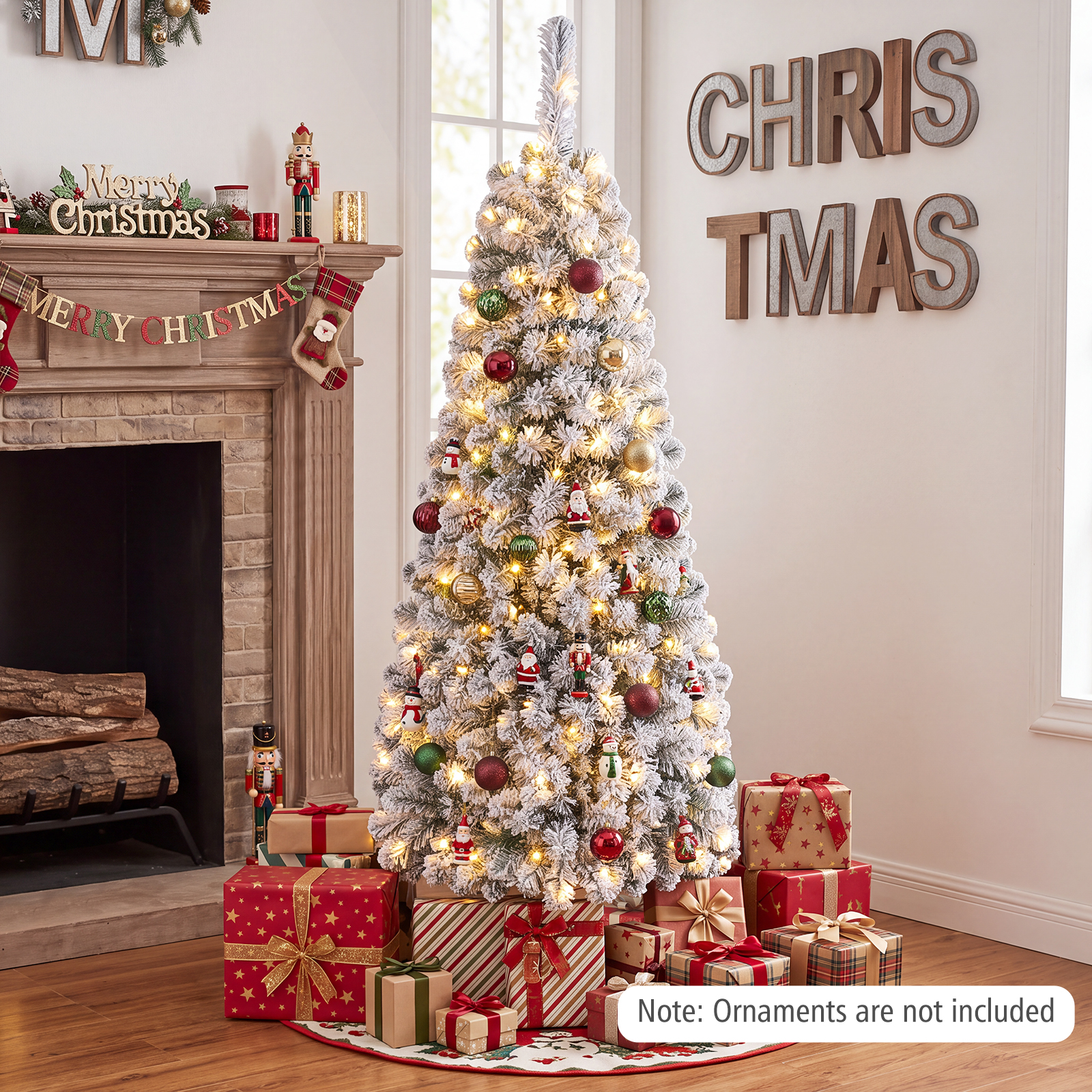 Costway 4.5' Pre-Lit Snow Flocked Pencil Christmas Tree photo 1