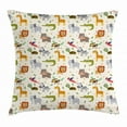 thumbnail image 1 of Cartoon Animal Throw Pillow Cushion Cover, African Australian Childish Fauna Silly Faces Safari Lion Elephant Crocodile, Decorative Square Accent Pillow Case, 24 X 24 Inches, Multicolor, by Ambesonne, 1 of 2