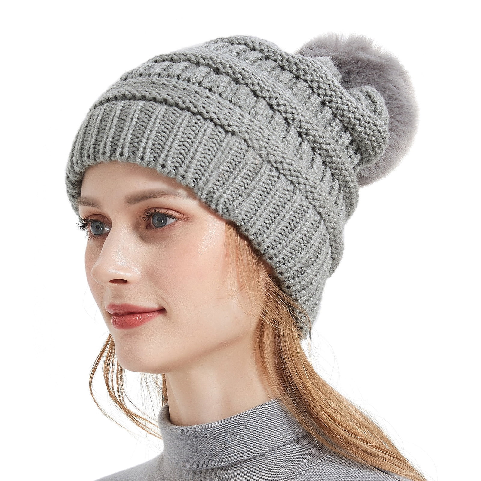 Penkiiy Bonnet pour Femmes avec Pompon en Fausse Fourrure Douce