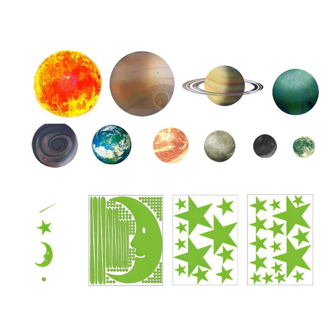 Wosthever Adhesivo de pared de PVC Adhesivo de pared luminoso 9 Planet Sistema solar Adhesivos de pared Adhesivo planetario Fácil de usar Conjunto de Decoración del hogar S Wosthever HA025257-01