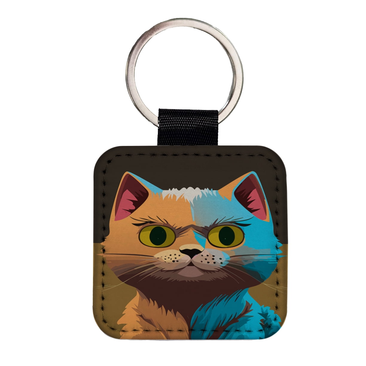 Munchkin Cat Colorful Faux Leather Square Keychain