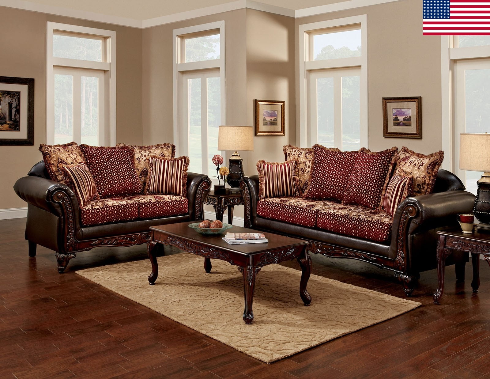 Formal Traditional 2pc Sofa Set Sofa And Love-seat Brown Chenille