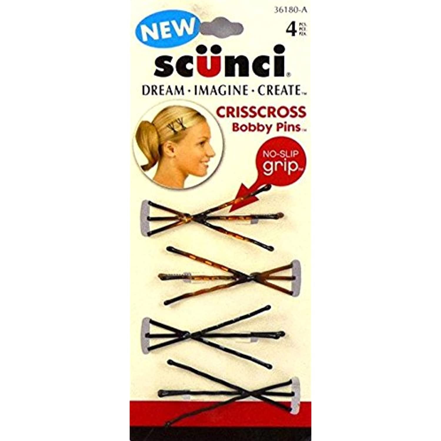 4 Pc 5cm Scunci No Slip Grip Criss Cross Bobby Pins (3 Pack 12 Pcs