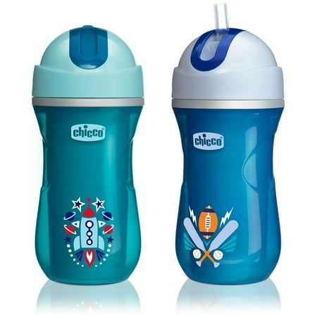 Chicco Insulated Flip-Top Straw Sippy Cup 9oz 12m+ (2pk) - Teal/Blue