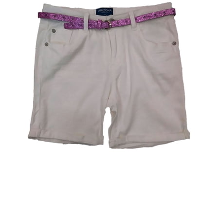 Girls White Purple Glitter Belt Jean Shorts Midi Denim Adjustable Waist Pants