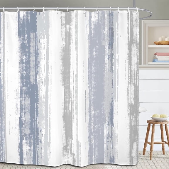 Abstract Striped Blue Gray Bathroom Shower Curtain 72W by 72H Inch Aesthetic Minimalist Modern Contemporary Geometric Polyester Fabric 12 Plastic Hooks Waterproof Decor