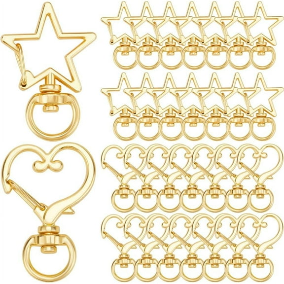 1 Box 40Pcs Metal Swivel Snap Clips Gold Lobster Clasps Bulk Star Heart Shape Trigger Snap Hook Keychain Clip Alloy Spring Snap Hooks Buckle for Jewelry Making Bag Tag Accessories DIY Crafts