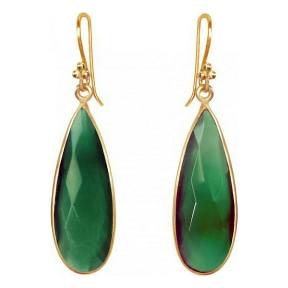 Green Onyx Teardrop - 14k Gold Vermeil Earrings