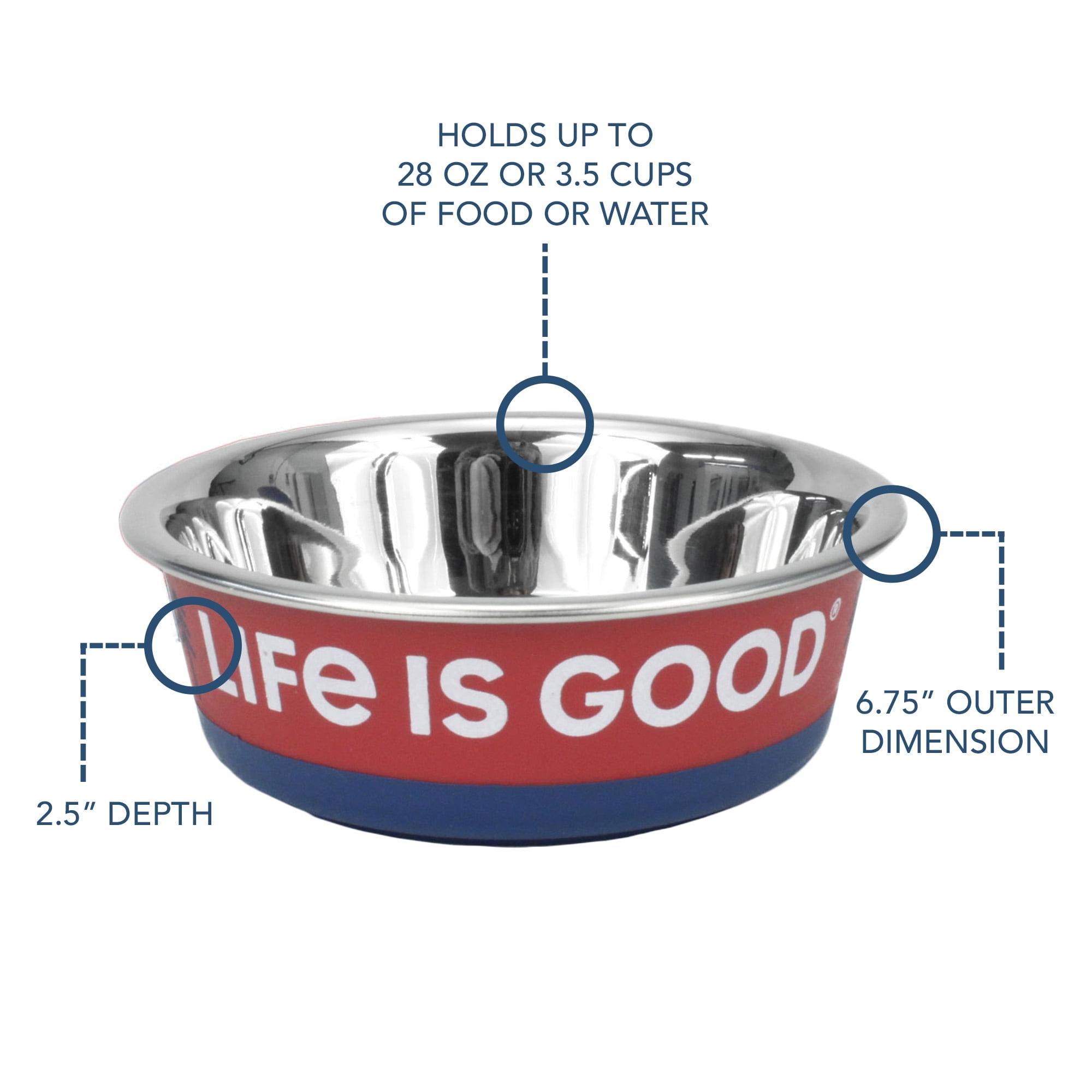 Life is Good® Stainless Pet Bowl, Red, 28 oz