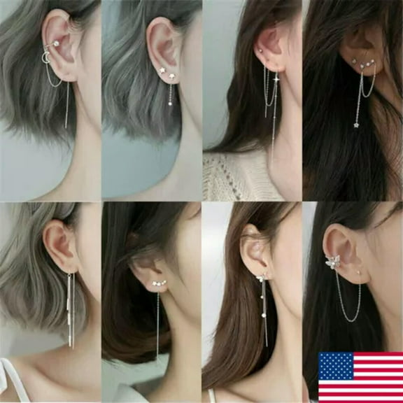 EOEMY Gold/Silver Pearl Tassel Zircon Earring Drop Dangle Jewelry Women Party Gift Us-26# (Only 1 Piece)