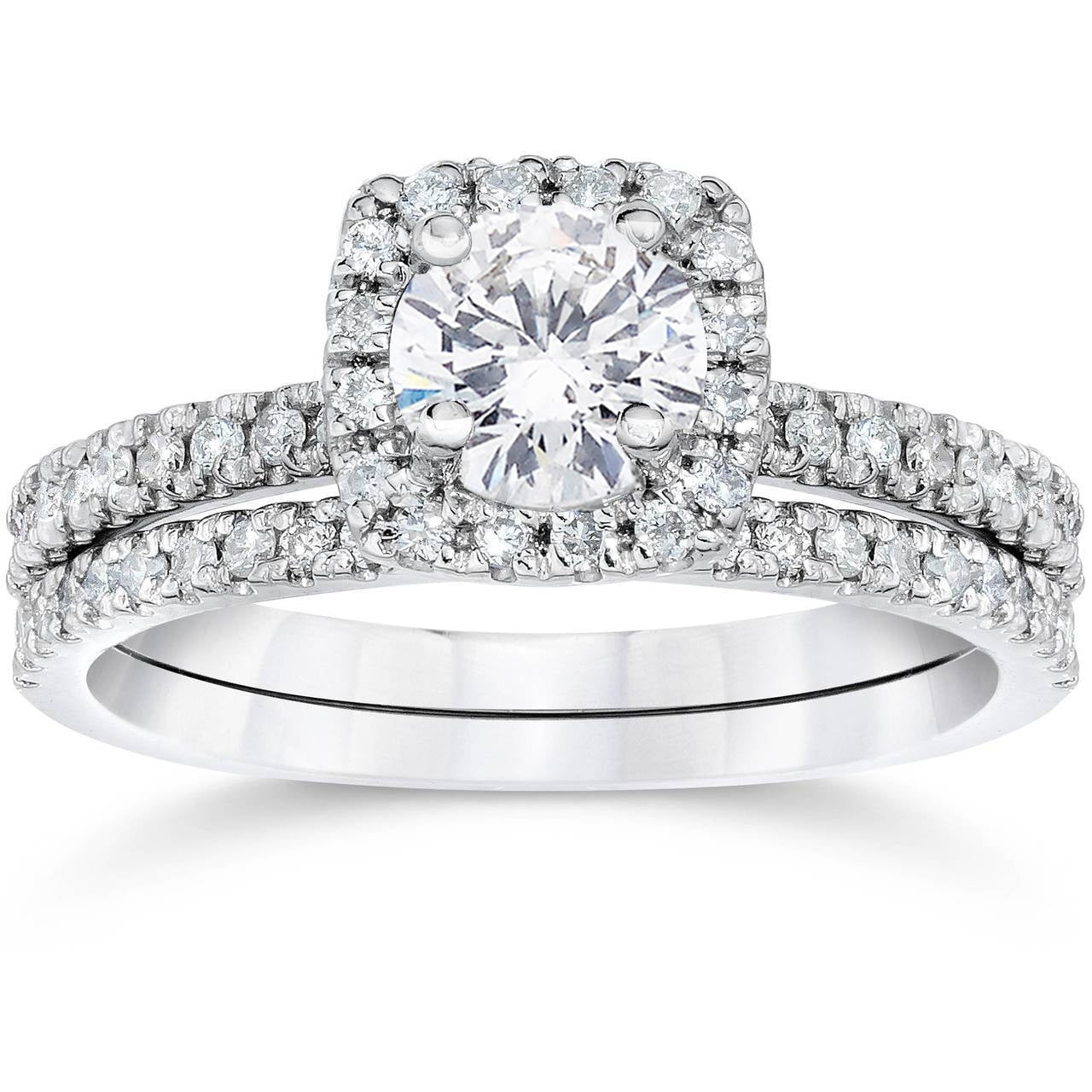 10k Gold 1.50 ct TDW IGI Certified Round Diamond Halo Engagement Ring I-J | I2