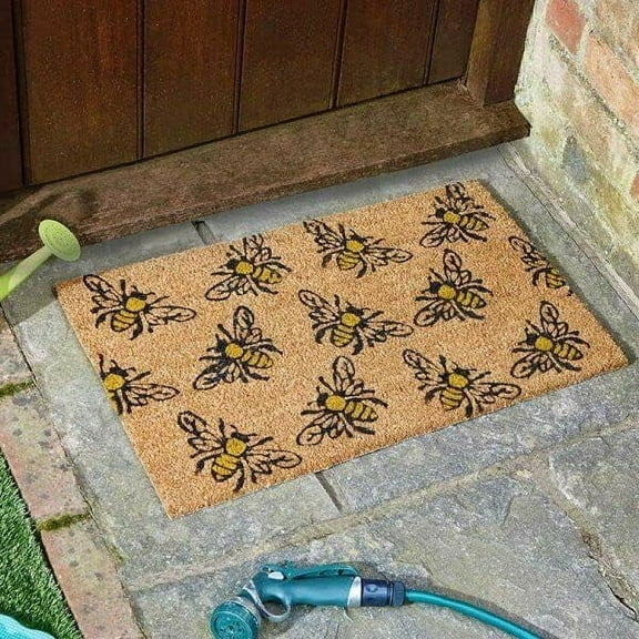 Bee Door Mat Natural Coir Bumblebees Indoor Outdoor Heavy Duty Welcome Mat Non Slip Floor Mat for Home Bathroom Kitchen Entrance 16x24 inch.