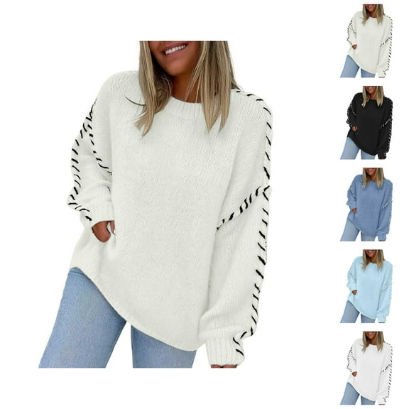 Sweaters for Women 2025 Fall Winter Long Sleeve Crewneck Loose Knit Sweater Jumper Top Womens Pullover Sweaters