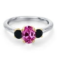 thumbnail image 3 of Gem Stone King 10K Two Tone Gold Pink Created Sapphire and Black Onyx Engagement Ring for Women | 1.16 Cttw | Oval 7X5MM | Gemstone September Birthstone | Size 9, 3 of 6