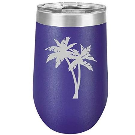 

16 oz Double Wall Vacuum Insulated Stainless Steel Stemless Wine Tumbler Glass Coffee Travel Mug With Lid Palm Trees (Purple)