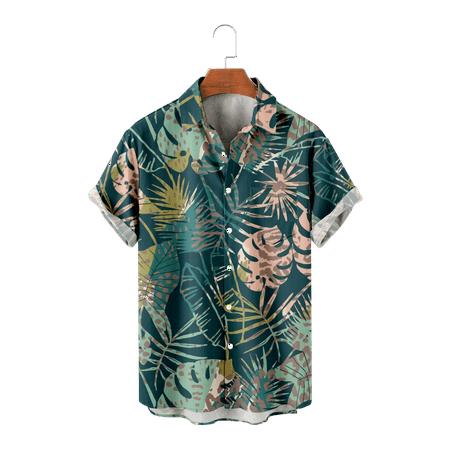 

MLFU Teens Mens Shirt Button Down Short Sleeve Casual Stylish Cotton Hawaii Shirts Front-Pocket Clothing for Men Women