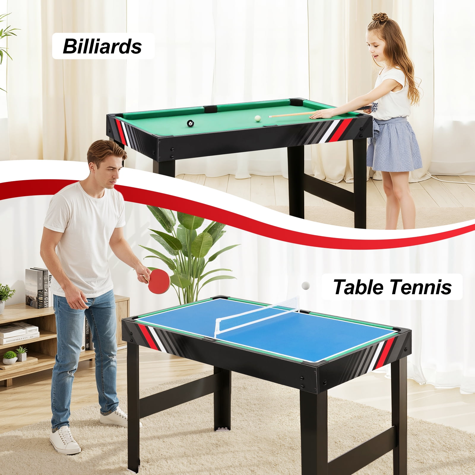 4 in 1 Multi Game Table, 49" Combo Game Table with Foosball, Pool Billiards, Air Hockey & Ping Pong with Accessories for Kids Adults, Game Table Set for Game Room, Indoor, Outdoor, Friends & Family