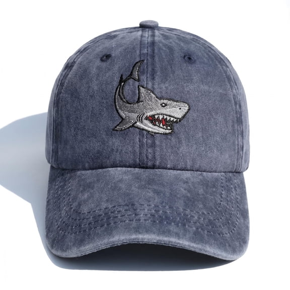 Shark Embroidery Kids Washed Cotton Adjustable Baseball Cap, Outdoor Sun Protection Hat for Children