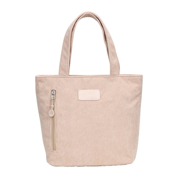 Corduroy Tote Bag, Lightweight Lunch Tote with Multi Pockets, Casual Shoulder Handbag for Work School Travel, Daily Carry Shopping Bag with Front Zipper Pocket