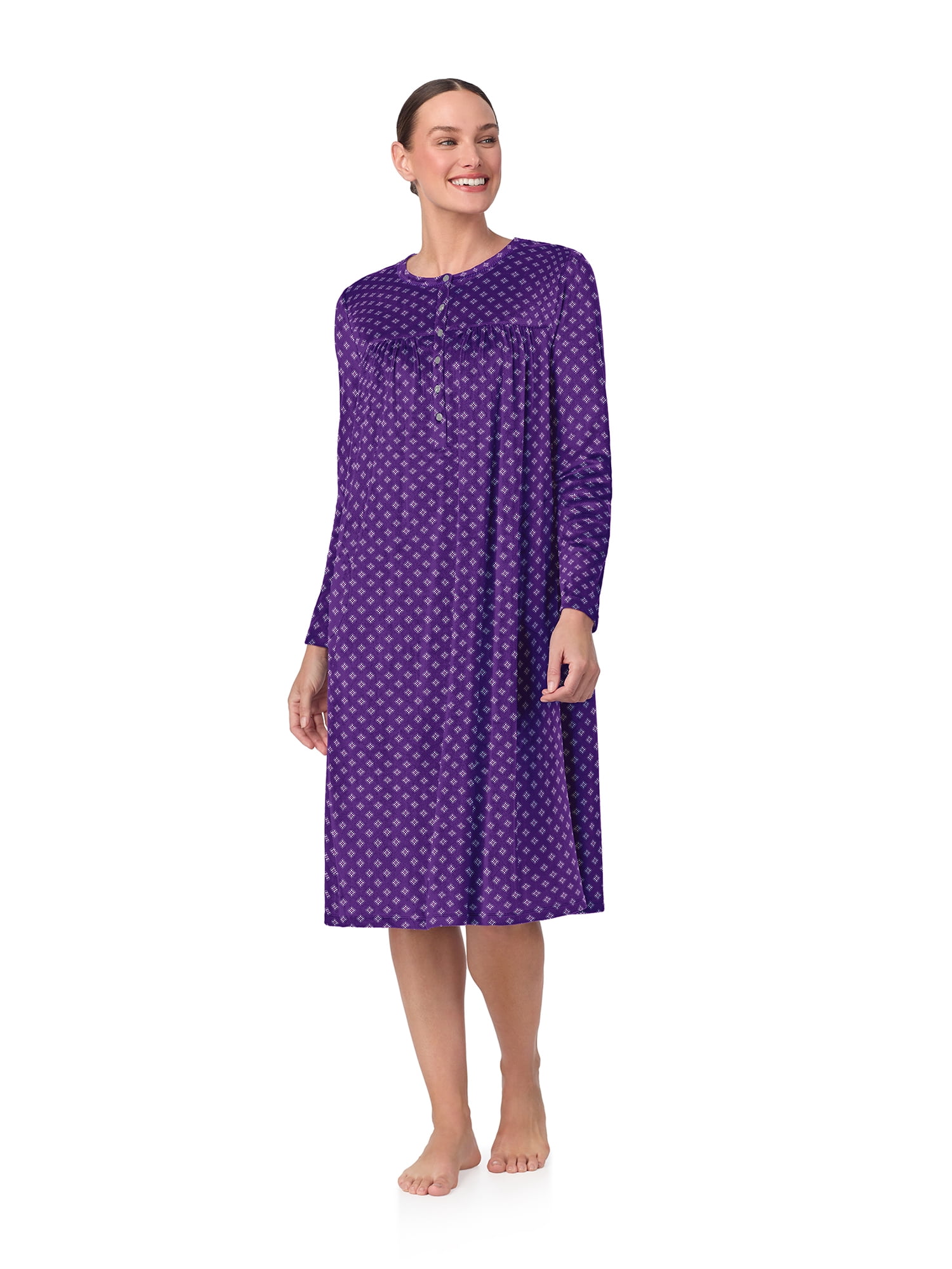 Aria Women’s Long Sleeve Stretch Velour 44" Sleepwear Nightgown, Sizes XS-5X